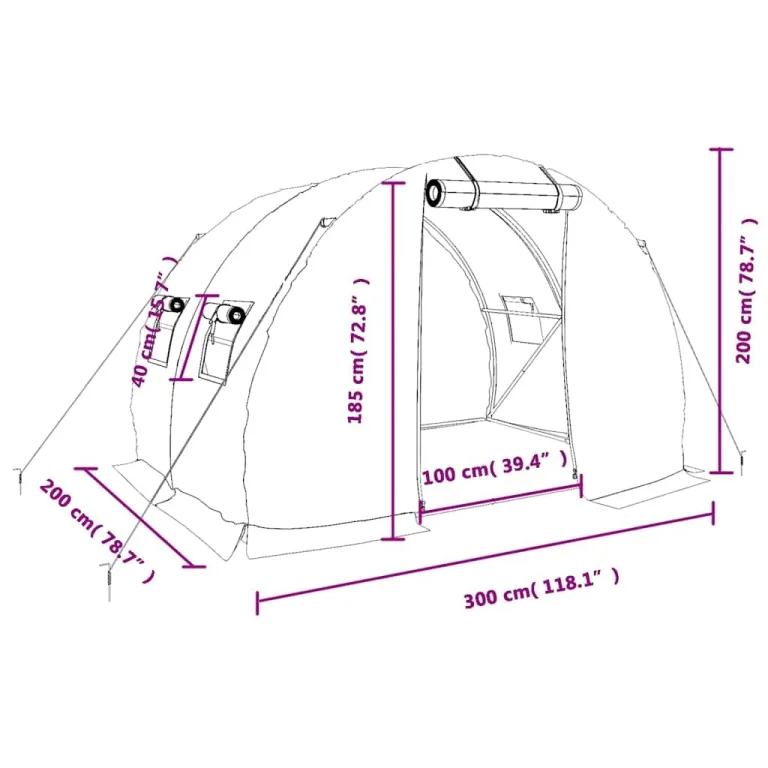 vidaXL Gewächshaus, Foliengewächshaus mit Stahlrahmen, Tomatengewächshaus mit Reißverschlusstür Fenstern, Treibhaus Folientunnel Frühbeet, Weiß 6m² 3x2x2m – Bild 3