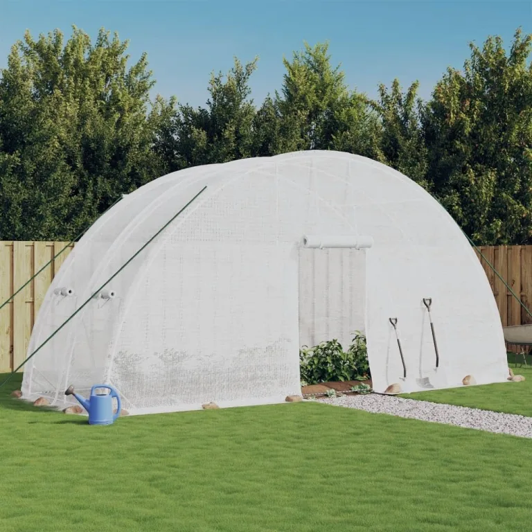vidaXL Gewächshaus, Foliengewächshaus mit Stahlrahmen, Tomatengewächshaus mit Reißverschlusstür Fenstern, Treibhaus Folientunnel Frühbeet, Weiß 12m² 6x2x2,85m – Bild 2