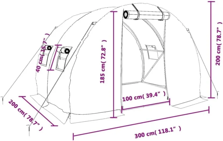 vidaXL Gewächshaus, Foliengewächshaus mit Stahlrahmen, Tomatengewächshaus mit Reißverschlusstür Fenstern, Treibhaus Folientunnel Frühbeet, Grün 6m² 3x2x2m – Bild 3