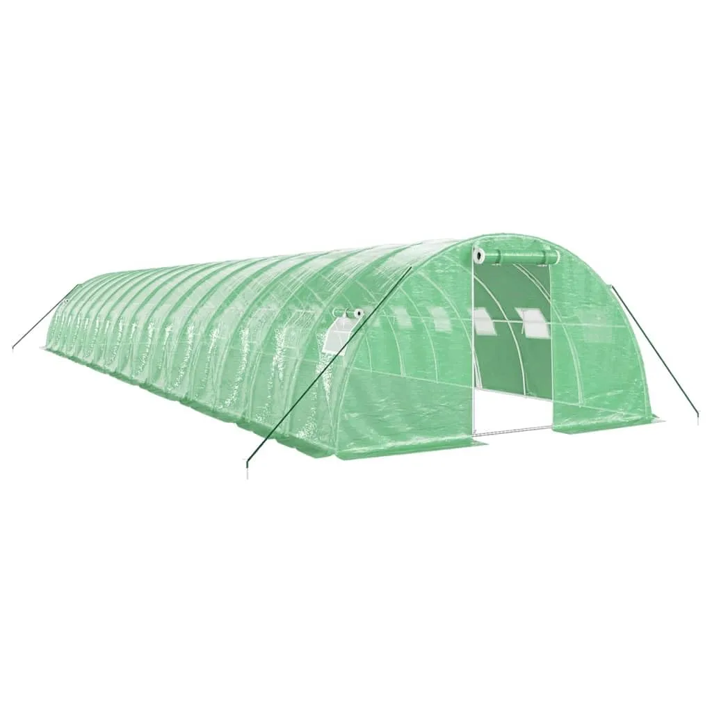 vidaXL Gewächshaus, Foliengewächshaus mit Stahlrahmen, Tomatengewächshaus mit Reißverschlusstür Fenstern, Treibhaus Folientunnel Frühbeet, Grün 64m² 16x4x2m - Bild 1