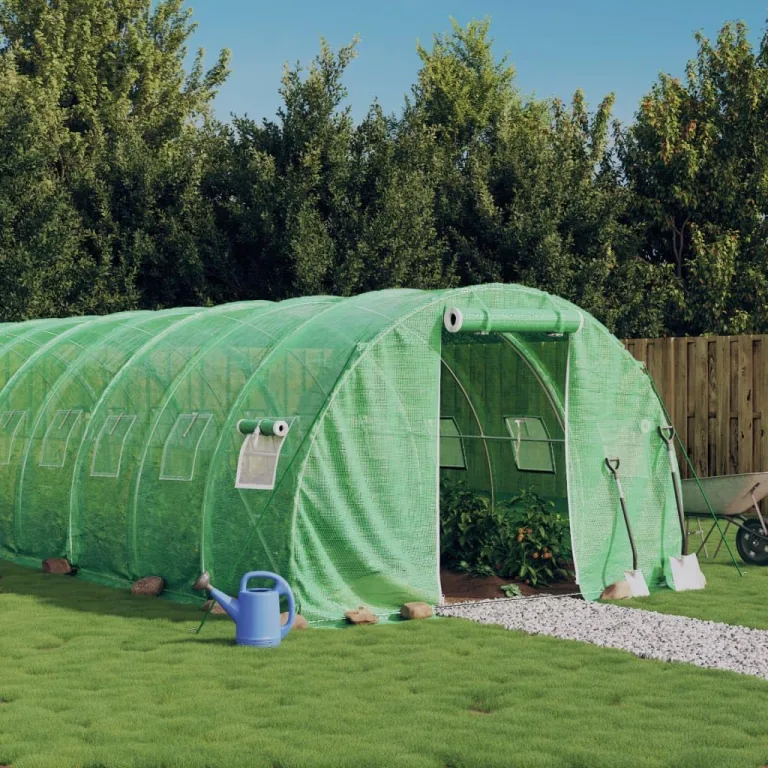 vidaXL Gewächshaus, Foliengewächshaus mit Stahlrahmen, Tomatengewächshaus mit Reißverschlusstür Fenstern, Treibhaus Folientunnel Frühbeet, Grün 18m² 6x3x2m – Bild 2