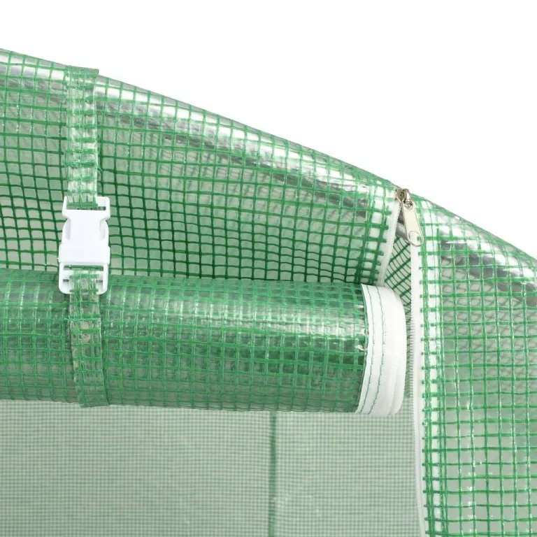 vidaXL Gewächshaus, Foliengewächshaus mit Stahlrahmen, Tomatengewächshaus mit Reißverschlusstür Fenstern, Treibhaus Folientunnel Frühbeet, Grün 18m² 6x3x2m – Bild 5