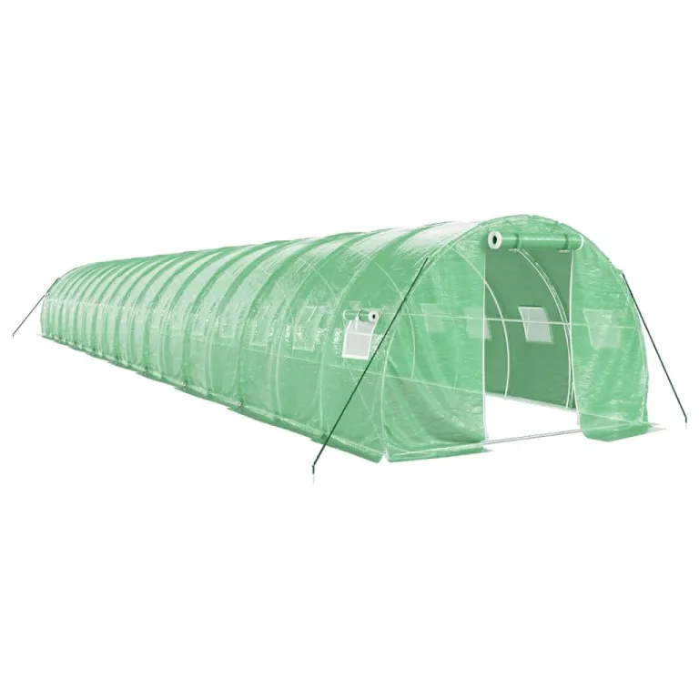 vidaXL Gewächshaus, Foliengewächshaus mit Stahlrahmen, Tomatengewächshaus mit Reißverschlusstür Fenstern, Treibhaus Folientunnel Frühbeet, Weiß 48m² 16x3x2m – Bild 10