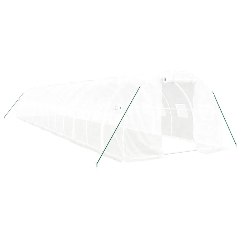 vidaXL Gewächshaus, Foliengewächshaus mit Stahlrahmen, Tomatengewächshaus mit Reißverschlusstür Fenstern, Treibhaus Folientunnel Frühbeet, Weiß 42m² 14x3x2m – Bild 1