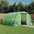 vidaXL Gewächshaus, Foliengewächshaus mit Stahlrahmen, Tomatengewächshaus mit Reißverschlusstür Fenstern, Treibhaus Folientunnel Frühbeet, Grün 12m² 4x3x2m - Thumbnail 2