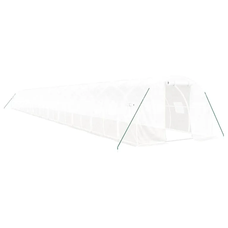 vidaXL Gewächshaus, Foliengewächshaus mit Stahlrahmen, Tomatengewächshaus mit Reißverschlusstür Fenstern, Treibhaus Folientunnel Frühbeet, Weiß 72m² 24x3x2m
