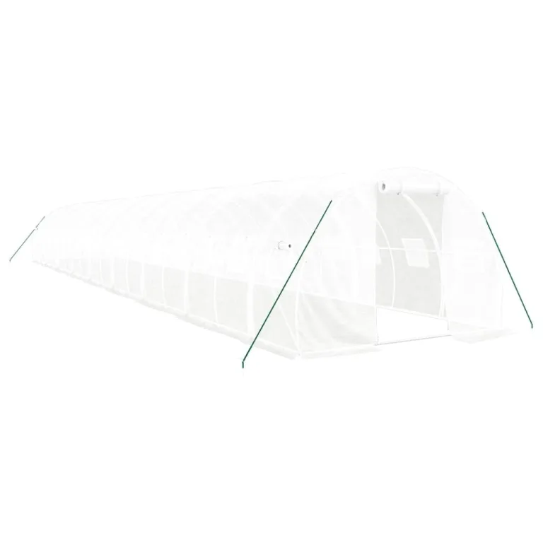 vidaXL Gewächshaus, Foliengewächshaus mit Stahlrahmen, Tomatengewächshaus mit Reißverschlusstür Fenstern, Treibhaus Folientunnel Frühbeet, Weiß 54m² 18x3x2m