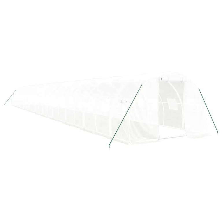 vidaXL Gewächshaus, Foliengewächshaus mit Stahlrahmen, Tomatengewächshaus mit Reißverschlusstür Fenstern, Treibhaus Folientunnel Frühbeet, Weiß 66m² 22x3x2m