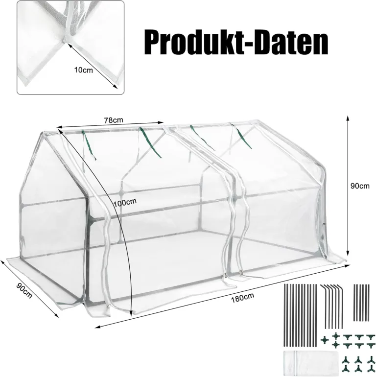 Netzgewebe Gewächshaus, Foliengewächshaus Tomatenhaus Frühbeet, Niedrig, Spitzdach, Insektenabweisend und Atmungsaktiv, Pflanzenhaus für den Tomaten Gemüse 180 x 90 x 90 cm, Weiß – Bild 6