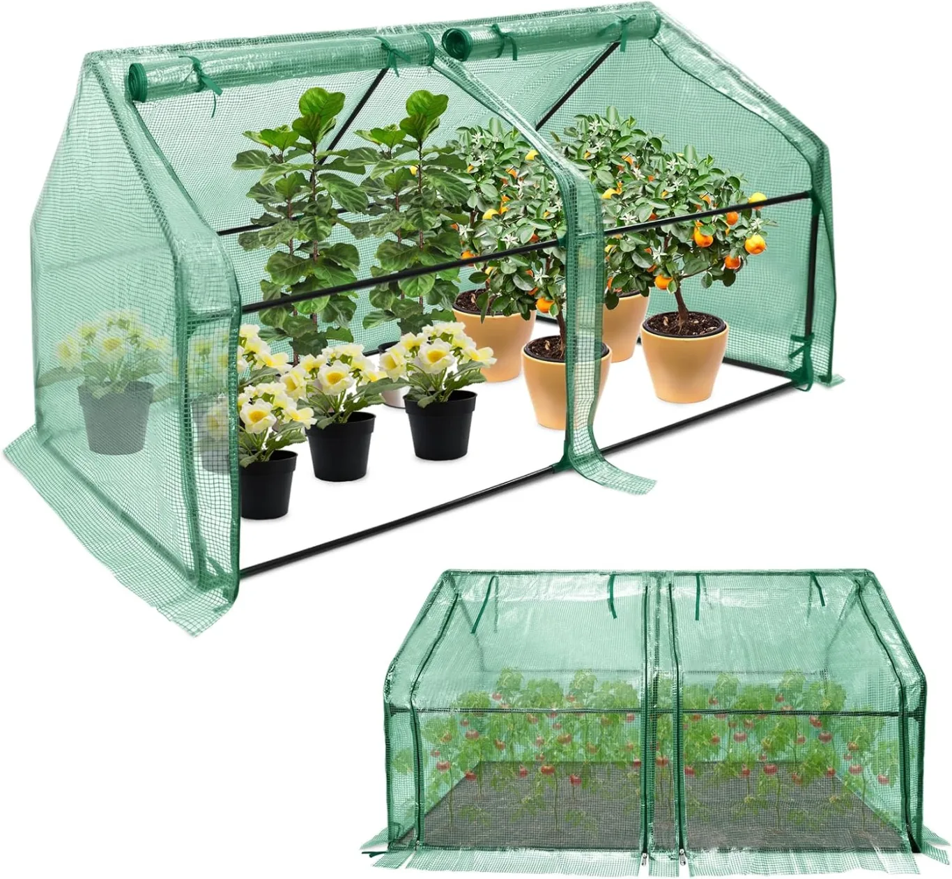 Gewächshaus, Foliengewächshaus Tomatenhaus Frühbeet, Niedrig, Spitzdach, UV-beständige, Wasserdicht Pflanzenhaus für den Tomaten Gemüse 180 x 90 x 90 cm, Grün - Bild 1