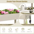 GOPLUS Hochbeet mit Rollen, erhöhtes Gartenbeet mit Bodenregal, Griff, Haken & Drainageloch, mobiles Pflanzbeet Metall, Pflanzkasten Outdoor, Blumenkasten für Garten, Terrasse & Balkon (Weiß) - Thumbnail 2