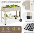 GOPLUS Hochbeet mit Rollen, erhöhtes Gartenbeet mit Bodenregal, Griff, Haken & Drainageloch, mobiles Pflanzbeet Metall, Pflanzkasten Outdoor, Blumenkasten für Garten, Terrasse & Balkon (Weiß) - Thumbnail 5