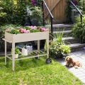 GOPLUS Hochbeet mit Rollen, erhöhtes Gartenbeet mit Bodenregal, Griff, Haken & Drainageloch, mobiles Pflanzbeet Metall, Pflanzkasten Outdoor, Blumenkasten für Garten, Terrasse & Balkon (Weiß) - Thumbnail 7