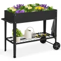 GOPLUS Hochbeet mit Rollen, erhöhtes Gartenbeet mit Bodenregal, Griff, Haken & Drainageloch, mobiles Pflanzbeet Metall, Pflanzkasten Outdoor, Blumenkasten für Garten, Terrasse & Balkon (Weiß) - Thumbnail 9