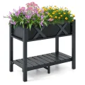 GOPLUS Hochbeet mit Rollen, erhöhtes Gartenbeet mit Bodenregal, Griff, Haken & Drainageloch, mobiles Pflanzbeet Metall, Pflanzkasten Outdoor, Blumenkasten für Garten, Terrasse & Balkon (Weiß) - Thumbnail 10