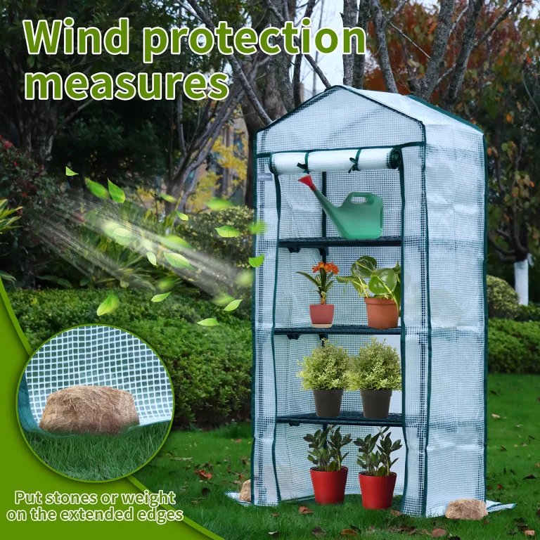 JUNGLE STONE Mini-Gewächshaus – 4 Etagen, wasserdichte verstärkte PE-Kunststoffabdeckung, aufrollbare Doppelreißverschluss-Tür, stabiler Stahlrahmen für Garten, Outdoor & Indoor – kein Werkzeug, – Bild 4