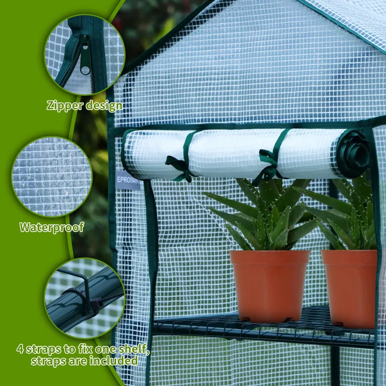 JUNGLE STONE Mini-Gewächshaus – 4 Etagen, wasserdichte verstärkte PE-Kunststoffabdeckung, aufrollbare Doppelreißverschluss-Tür, stabiler Stahlrahmen für Garten, Outdoor & Indoor – kein Werkzeug, – Bild 6