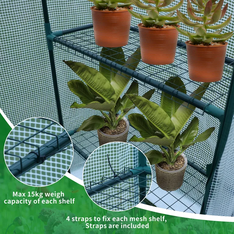 JUNGLE STONE Mini-Gewächshaus – 4 Etagen, wasserdichte verstärkte PE-Kunststoffabdeckung, aufrollbare Doppelreißverschluss-Tür, stabiler Stahlrahmen für Garten, Outdoor & Indoor – kein Werkzeug, – Bild 7