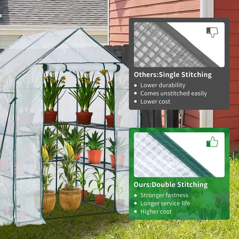 JUNGLE STONE Begehbares Gewächshaus mit 10 Regalböden, verstärkte PE-Kunststoffabdeckung mit stabilem Stahlrahmen, Gewächshaus/Pflanzschule für Garten, Terrasse oder Räume, Größe, einfache Montage – Bild 3