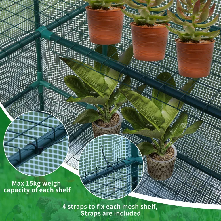 JUNGLE STONE Begehbares Gewächshaus mit 10 Regalböden, verstärkte PE-Kunststoffabdeckung mit stabilem Stahlrahmen, Gewächshaus/Pflanzschule für Garten, Terrasse oder Räume, Größe, einfache Montage – Bild 6