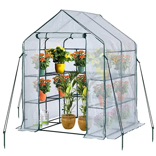 JUNGLE STONE Begehbares Gewächshaus mit 10 Regalböden, verstärkte PE-Kunststoffabdeckung mit stabilem Stahlrahmen, Gewächshaus/Pflanzschule für Garten, Terrasse oder Räume, Größe, einfache Montage – Bild 10