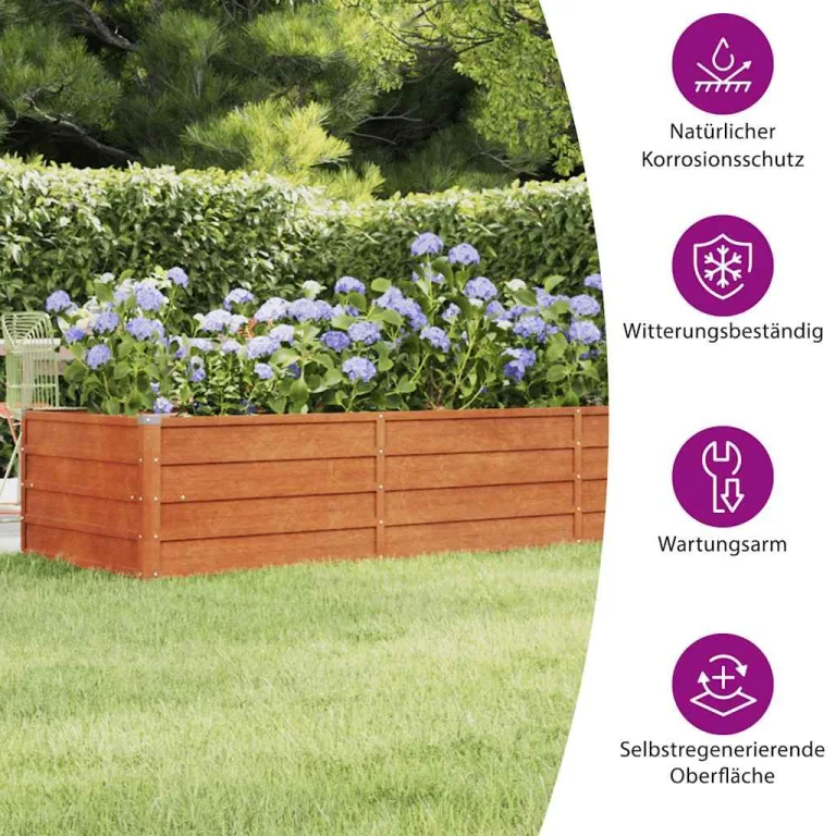 vidaXL Hochbeet, Hochbeet für Garten Balkon Terrasse, Kräuterhochbeet zum Selber Bauen, Gemüsebeet Pflanzkübel aus Metall, Grau Cortenstahl – Bild 4