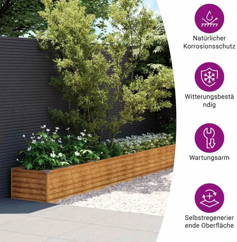 vidaXL Hochbeet, Wetterfest Pflanzkasten mit viel Platz, Pflanzkübel Blumenkasten für Balkon Garten, Blumenkübel Gemüsebeet, 482x50x36 cm Cortenstahl – Bild 5