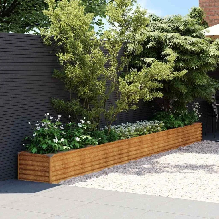 vidaXL Hochbeet, Wetterfest Pflanzkasten mit viel Platz, Pflanzkübel Blumenkasten für Balkon Garten, Blumenkübel Gemüsebeet, 482x50x36 cm Cortenstahl – Bild 3