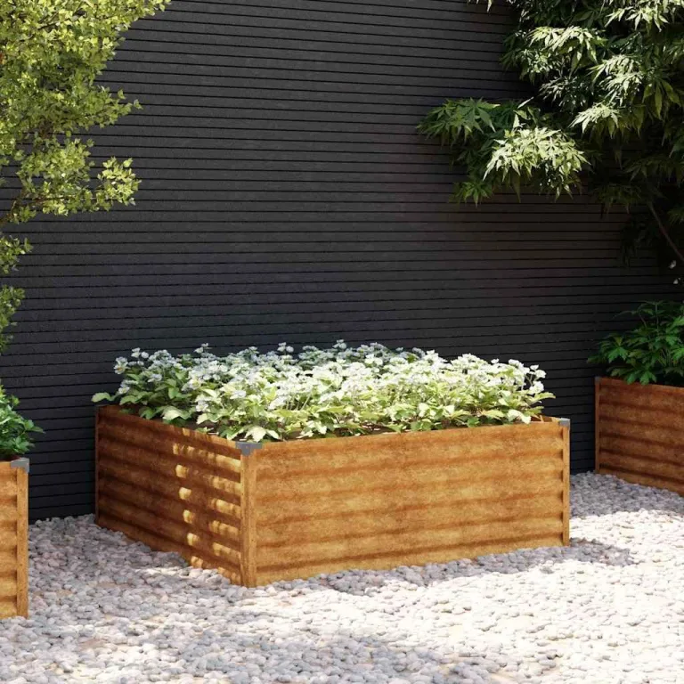 vidaXL Hochbeet, Wetterfest Pflanzkasten mit viel Platz, Pflanzkübel Blumenkasten für Balkon Garten, Blumenkübel Gemüsebeet, 100x100x36 cm Cortenstahl – Bild 3