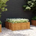 vidaXL Hochbeet, Wetterfest Pflanzkasten mit viel Platz, Pflanzkübel Blumenkasten für Balkon Garten, Blumenkübel Gemüsebeet, 100x100x36 cm Cortenstahl - Thumbnail 3