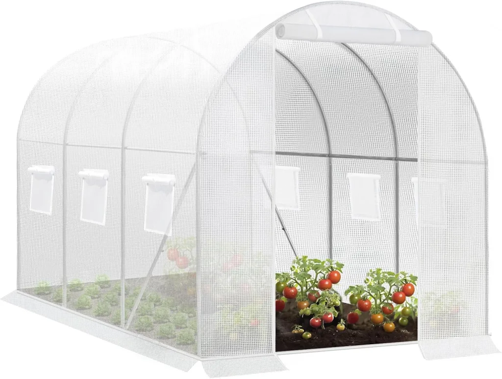 WOLTU Gewächshaus, Foliengewächshaus für Aufzucht Tomaten, Tomatenhaus Winterfest mit Tür 6 Fenstern, aus Stahlrohr PE, 200 x 200 x 300 cm, Weiß