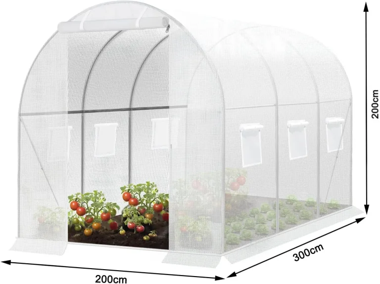 WOLTU Gewächshaus, Foliengewächshaus für Aufzucht Tomaten, Tomatenhaus Winterfest mit Tür 6 Fenstern, aus Stahlrohr PE, 200 x 200 x 300 cm, Weiß – Bild 7