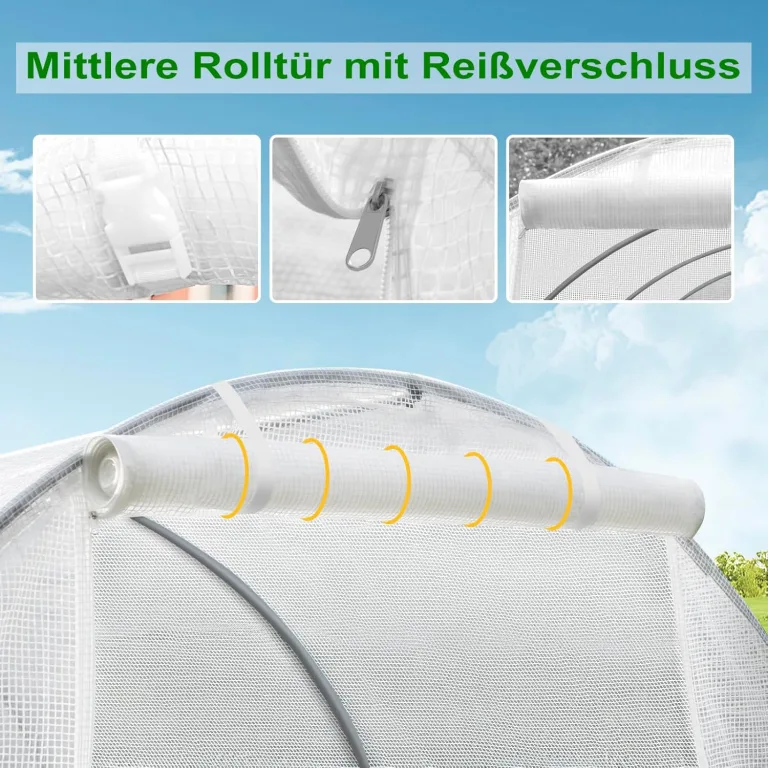 WOLTU Gewächshaus, Foliengewächshaus für Aufzucht Tomaten, Tomatenhaus Winterfest mit Tür 6 Fenstern, aus Stahlrohr PE, 200 x 200 x 300 cm, Weiß – Bild 2