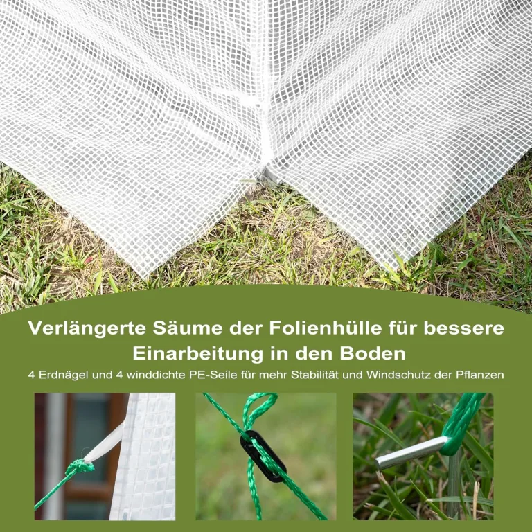 WOLTU Gewächshaus, Foliengewächshaus für Aufzucht Tomaten, Tomatenhaus Winterfest mit Tür 6 Fenstern, aus Stahlrohr PE, 200 x 200 x 300 cm, Weiß – Bild 3