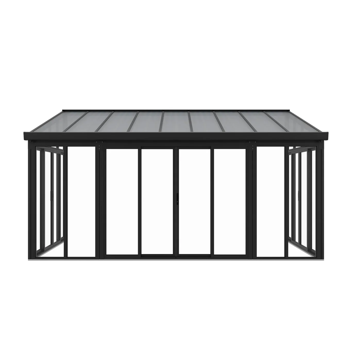 Juskys Wintergarten 15 m² - mit kristallklaren Wänden, Doppel-Schiebetüren & UV-Schutz - wasserdicht & winterfeste Überdachung aus Aluminium - Grau - Bild 1