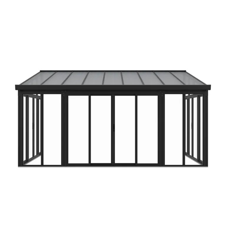 Juskys Wintergarten 15 m² - mit kristallklaren Wänden, Doppel-Schiebetüren & UV-Schutz - wasserdicht & winterfeste Überdachung aus Aluminium - Grau – Bild 1
