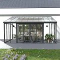 Juskys Wintergarten 15 m² - mit kristallklaren Wänden, Doppel-Schiebetüren & UV-Schutz - wasserdicht & winterfeste Überdachung aus Aluminium - Grau - Thumbnail 2