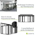 Juskys Wintergarten 15 m² - mit kristallklaren Wänden, Doppel-Schiebetüren & UV-Schutz - wasserdicht & winterfeste Überdachung aus Aluminium - Grau - Thumbnail 4