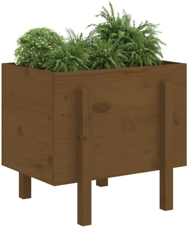 vidaXL Pflanzkübel, Holz Pflanzkasten für Gemüse Blumen Kräuter, Hochbeet für Balkon Garten Terrasse, Blumenkasten Blumenkübel, Honigbraun Massivholz Kiefer – Bild 5