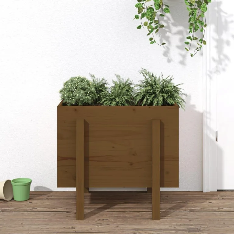 vidaXL Pflanzkübel, Holz Pflanzkasten für Gemüse Blumen Kräuter, Hochbeet für Balkon Garten Terrasse, Blumenkasten Blumenkübel, Honigbraun Massivholz Kiefer – Bild 3