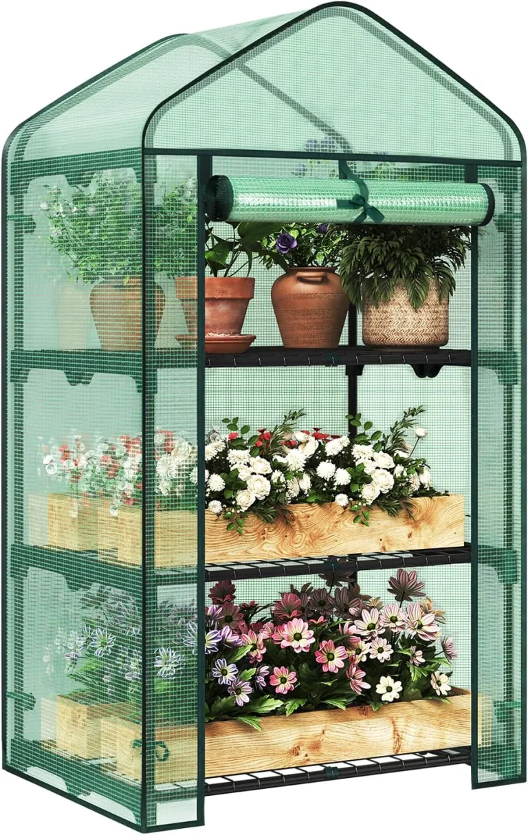 WOLTU Gewächshaus, Foliengewächshaus für Balkon Garten Terrasse, Tomatengewächshaus mit 3 Ablagen Tür, Winterfest stabil platzsparend, 69 x 125 x 49 cm, Weiß – Bild 9