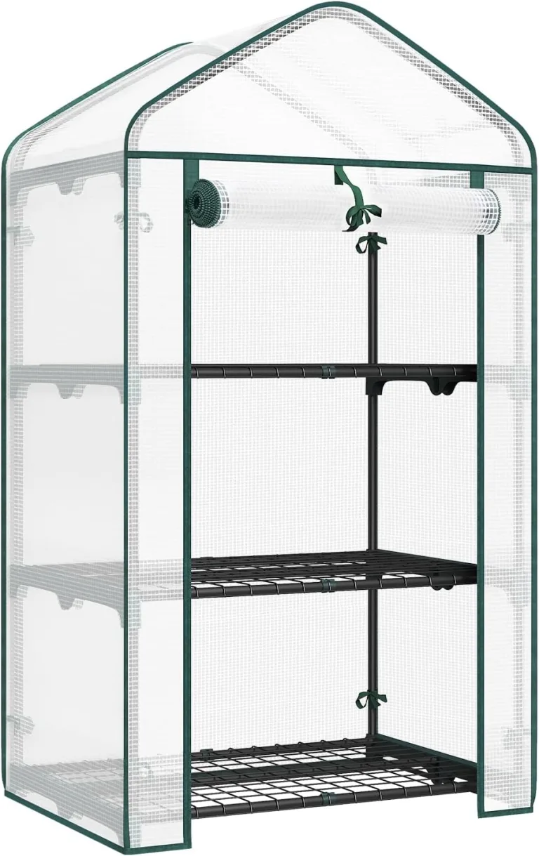 WOLTU Gewächshaus, Foliengewächshaus für Balkon Garten Terrasse, Tomatengewächshaus mit 3 Ablagen Tür, Winterfest stabil platzsparend, 69 x 125 x 49 cm, Weiß – Bild 2