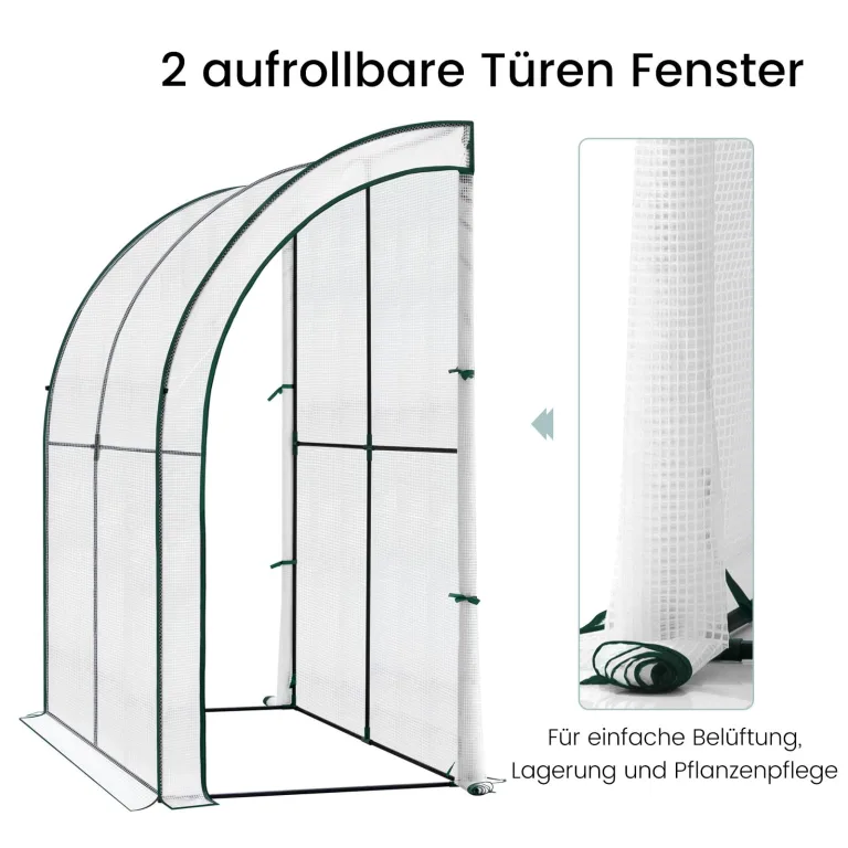 WOLTU Folien-Gewächshaus mit schräger Konstruktion, Tomatengewächshaus, reissfeste PE-Plane mit Rolltor, wandnahe Konstruktion für mehr Stabilität, 200x210x100 cm, Winterfest Weiß – Bild 2