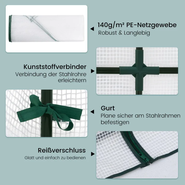 WOLTU Folien-Gewächshaus mit schräger Konstruktion, Tomatengewächshaus, reissfeste PE-Plane mit Rolltor, wandnahe Konstruktion für mehr Stabilität, 200x210x100 cm, Winterfest Weiß – Bild 3