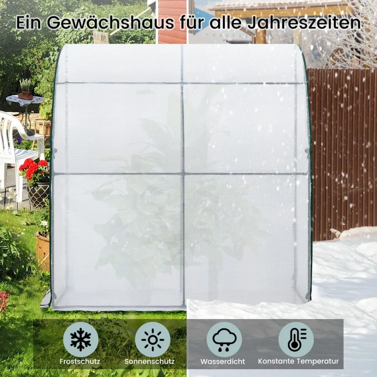 WOLTU Folien-Gewächshaus mit schräger Konstruktion, Tomatengewächshaus, reissfeste PE-Plane mit Rolltor, wandnahe Konstruktion für mehr Stabilität, 200x210x100 cm, Winterfest Weiß – Bild 5