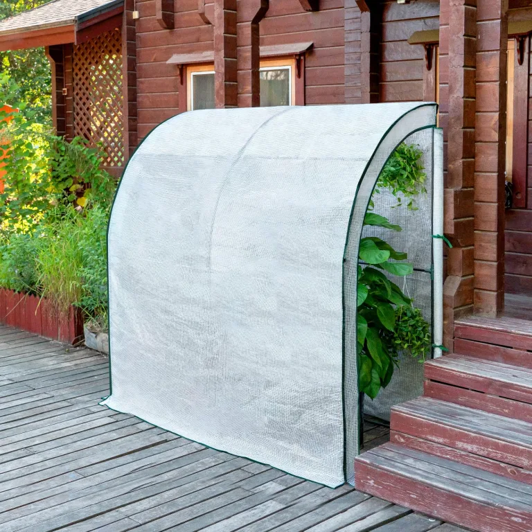 WOLTU Folien-Gewächshaus mit schräger Konstruktion, Tomatengewächshaus, reissfeste PE-Plane mit Rolltor, wandnahe Konstruktion für mehr Stabilität, 200x210x100 cm, Winterfest Weiß – Bild 6