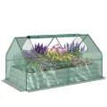 Outsunny Hochbeet mit Gewächshaus, Pflanzkasten aus Stahl mit Kunststoffabdeckung, aufrollbares Fenster, Doppelnutzung für Blumen, Gemüse, Obst und Kräuter, 185L x 95B x 92H cm, Grün - Thumbnail 1