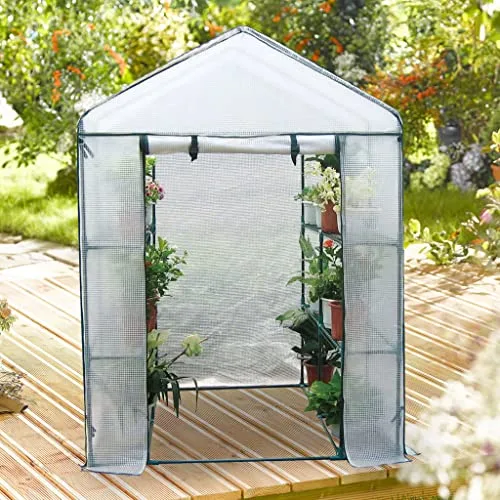 HI Gewächshaus mit 8 Ablagen 140x140x200 cm Transparent – Bild 5