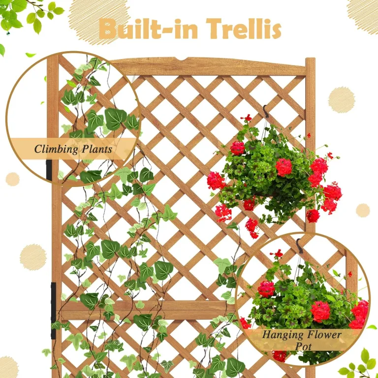 HOMASIS Pflanzkübel mit Rankgitter, Blumenkasten mit Spalier, Pflanzkasten Pflanzgefäß aus Holz, Hochbeet Rankkasten Gartenspalier für Balkon, Garten, Terrasse, 90 x 44,5 x 180,5 cm (Orange) – Bild 4