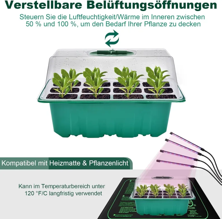 Mini Gewächshaus Anzucht, 3 Stück Zimmergewächshaus Anzuchtkasten, Setzling Starter Tabletts, Treibhaus Anzuchtschalen mit Deckel Belüftung – Bild 3